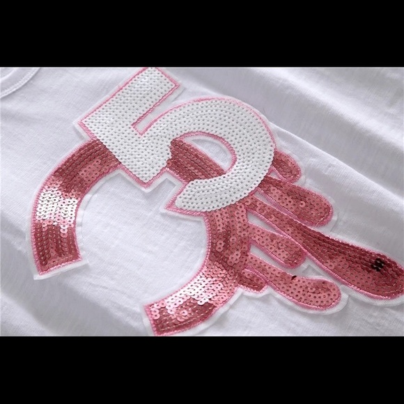 White And Pink Relaxed Fit Cotton Sequin Tee - Picture 4 of 6